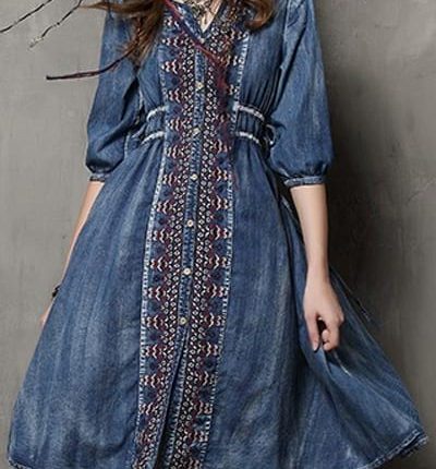 Vestido de ganga bordado - Zaful: 36,75€ (70,73€)